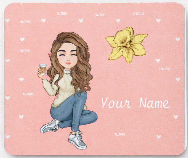Personalized Girl Boss Mouse Pad with Hearts – Custom Name Desk Gift