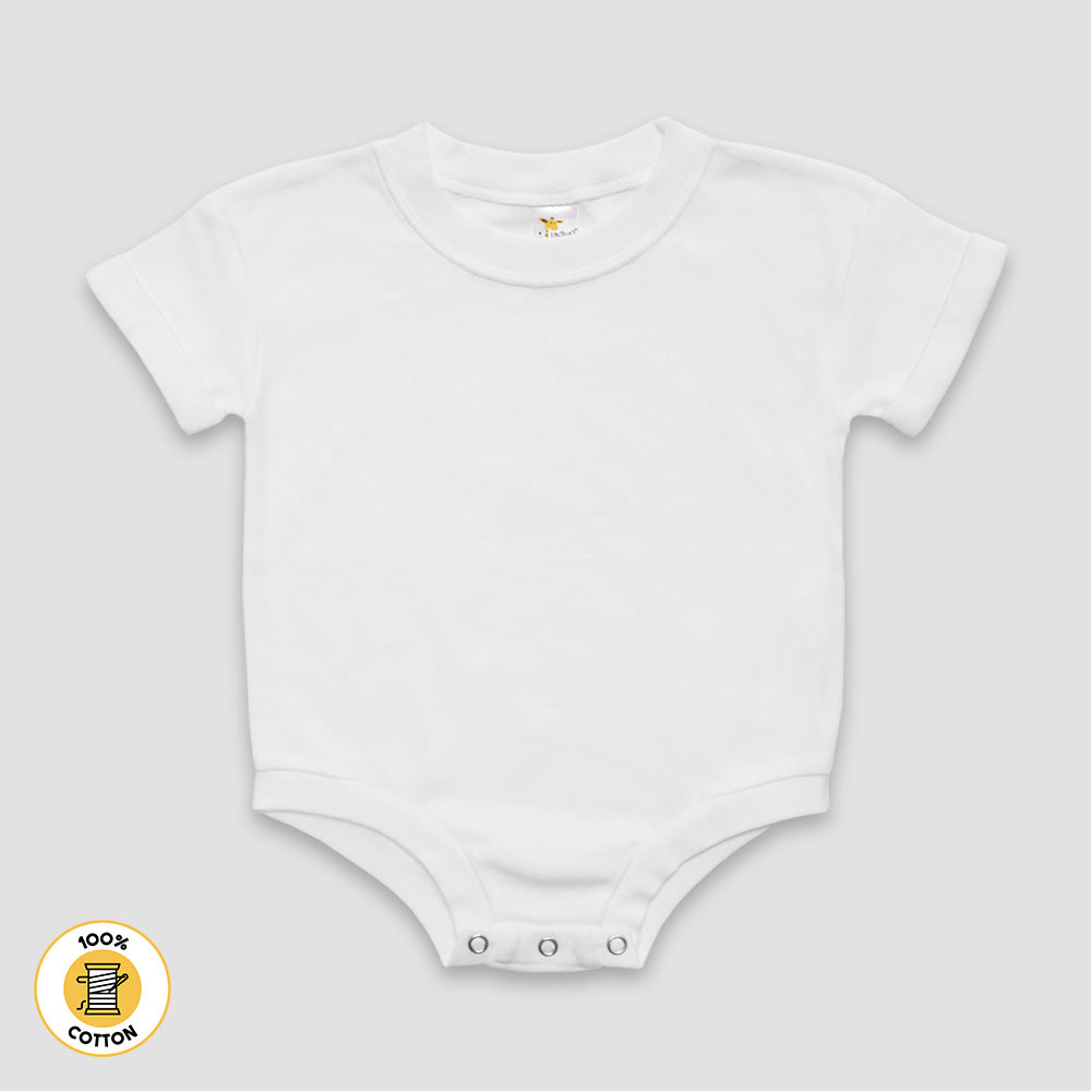 Rolled Short Sleeve Baby Bubble Rompers - Premium 100% Cotton White White 6-12M