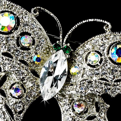 Anitque Silver Clear Ab Rhinestone Butterfly With Green Eyes Brooch 122 38