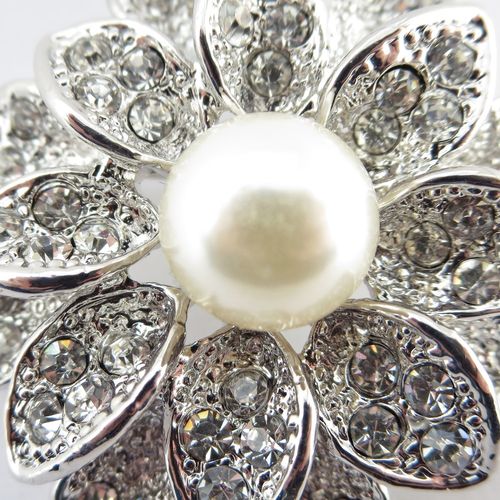 Antique Rhodium Silver Ivory Pearl Brooch 234 63