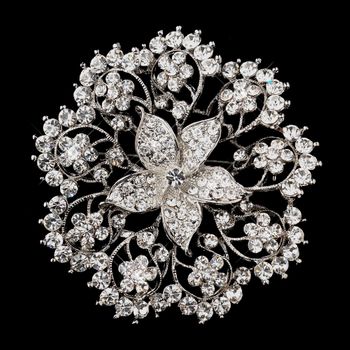 Antique Silver Clear Rhinestone Brooch 193 45
