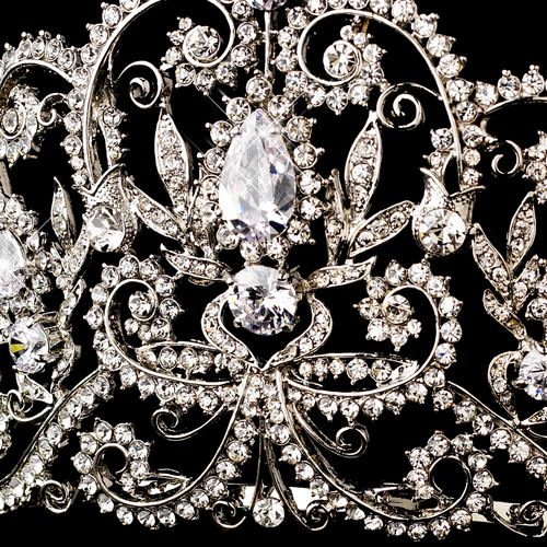 Antique Silver Clear Rhinestone Center Cz Crystal Royal Princess Tiara Headpiece 394 94