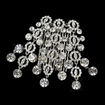 Antique Silver Clear Round Cut Dangle Rhinestone Side Comb 406 62