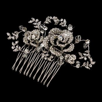 Antique Silver Clear Swarovski Crystal Bead Rhinestone Comb 756 90 1