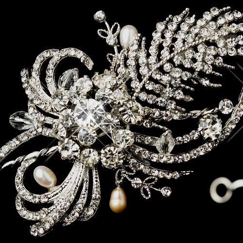 Antique Silver Crystal Pearl Bridal Headpiece Headpiece 952 62