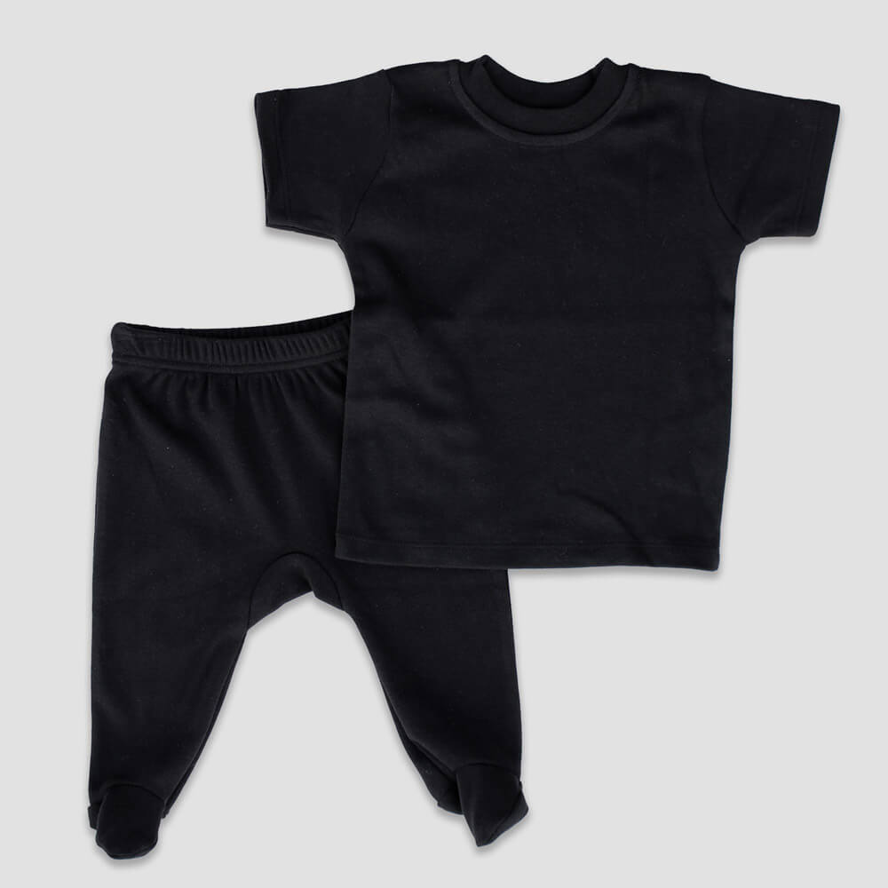 Luxe Baby Footed Pants and Short Sleeve T-Shirt Sets Black Black 6-12M