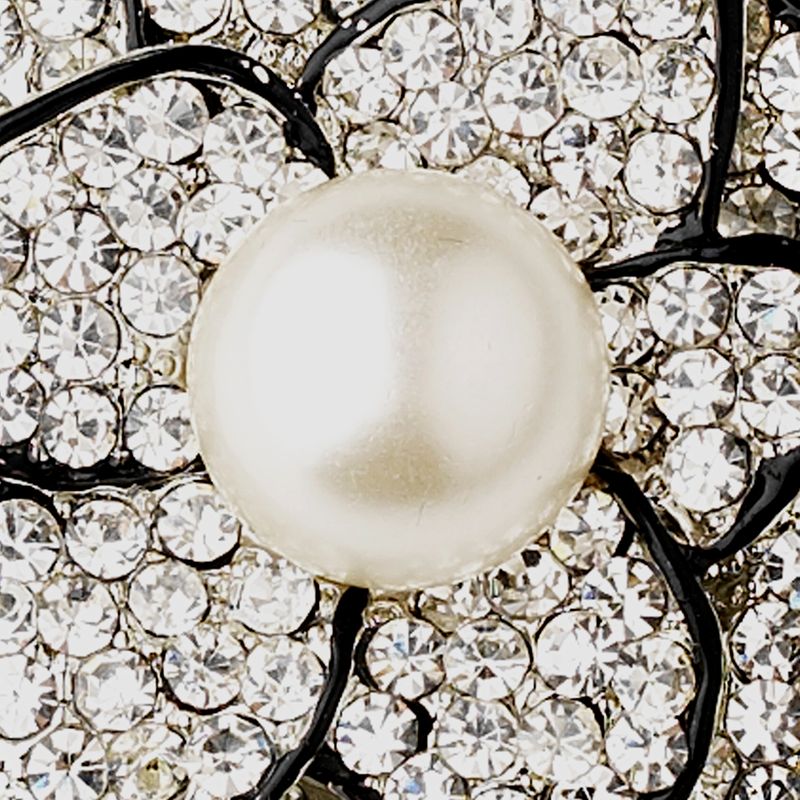 Black Brooch 30395 Rhinestone Diamond White Pearl Rose Brooch 48