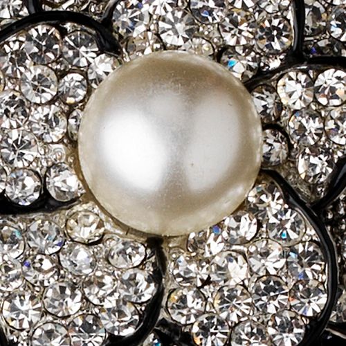 Black Brooch 30395 Rhinestone Diamond White Pearl Rose Brooch 51