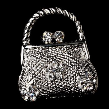 Brooch 77 Antique Silver Clear Rhinestone Purse Pin 25