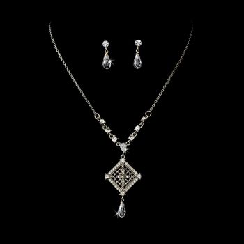 Charming Antique Silver Clear Crystal Necklace Earring Set 995 38