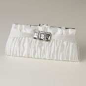 White clutch bag with silver clasp on a white background