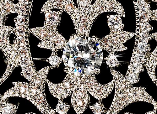 Elegant Antique Silver Vintage Crown Rhinestone Bridal Pin For Hair Or Gown Brooch 8007 37