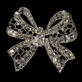 Elegant Vintage Crystal Bridal Pin For Hair Or Gown Brooch 12 Silver Clear 33