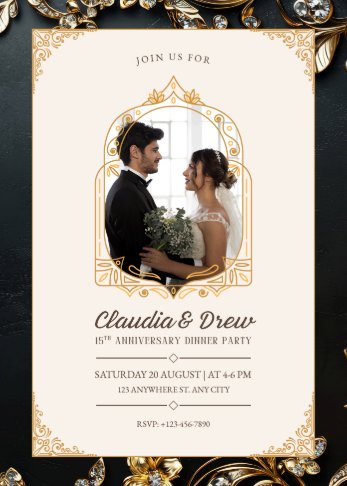Elegant Black and Gold Ornate Wedding Invitations