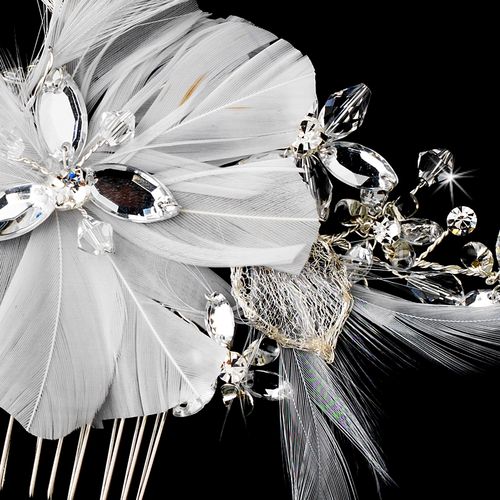 Fabulous White Feather Bridal Comb Or Clip W Rhinestones Swarovski Crystals 8990 62
