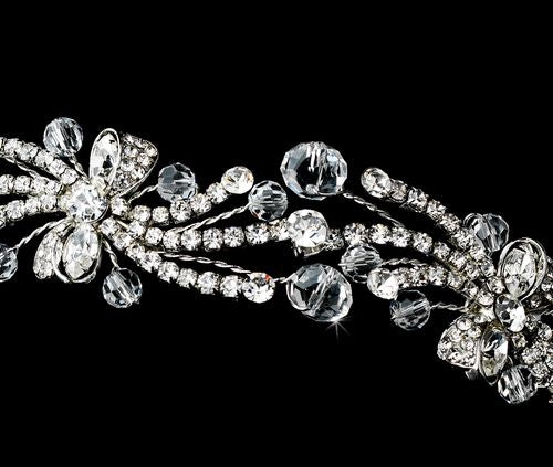 Floral Rhodium Flower Rhinestone Spray Headpiece Hp 8413 Silver 94