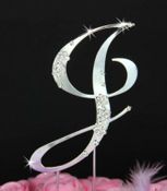 French Flower Swarovski Crystal Wedding Cake Topper Silver Letter J 25