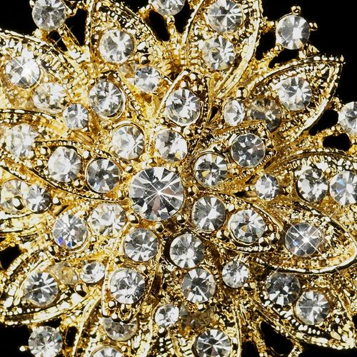 Gold Clear Crystal Flower Bridal Brooch 14 39