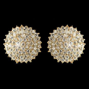 Gold Clear Cz Crystal Round Stud Earrings 9966 71