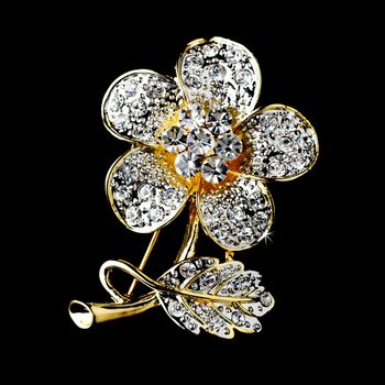 Gold Clear Rhinestone Flower Brooch Pin 94 41 2