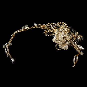 Gold Floral Swarovski Bridal Comb 8148 35