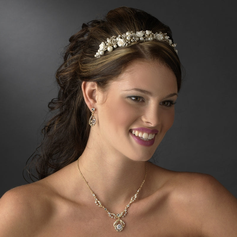 Gold Ivory Rum Pink Headpiece 9842 62