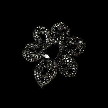 Large Antique Silver Black Rhinestone Celebrity Style Brooch For Gown Or Hair Brooch 8798 2 Piecers In Stock 64