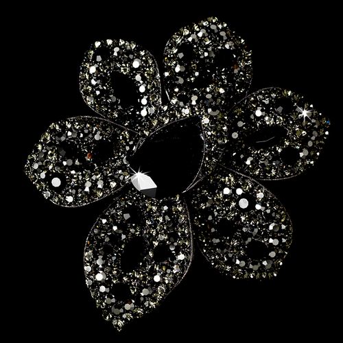 Ethereal Crystal Detail – Large Antique Silver Black Rhinestone Celebrity Style Brooch