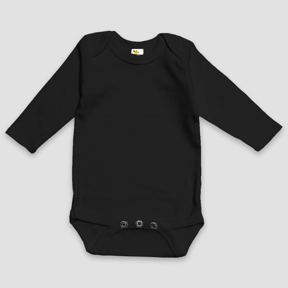 Baby Long Sleeve One-Piece Onesies – Premium 100% Cotton Black Black 6-12M