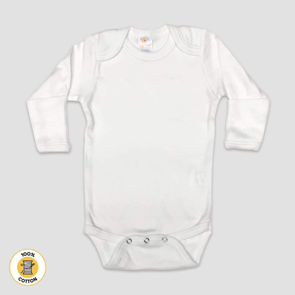 Long Sleeve Baby One-Piece Onesies with Mittens - White - Premium 100% Cotton White 3-6M