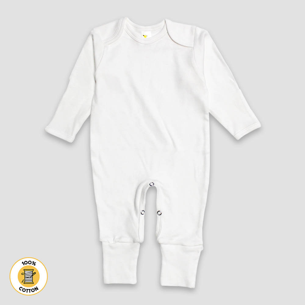 Baby One-Piece Footed Pajamas With Fold Over Mittens & Fold Over Footies – Premium 100% Cotton White White Newborn