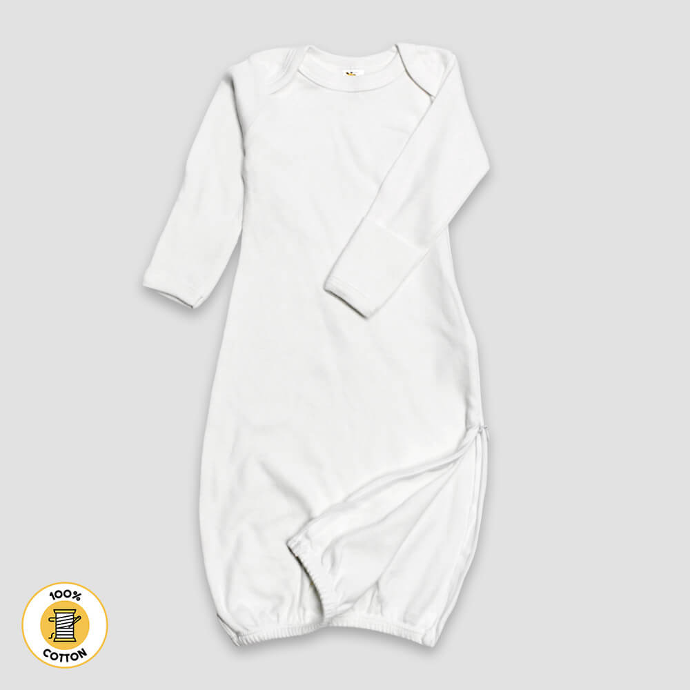 Baby Sleep Gowns with Side Zipper – White – Premium 100% Cotton White 0-3M
