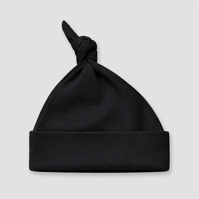 Baby Knotted Beanie Hats – Polyester Cotton Blend Black Black Newborn