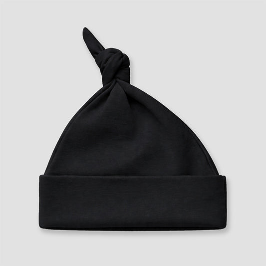 Baby Knotted Beanie Hats – Polyester Cotton Blend Black Black Newborn