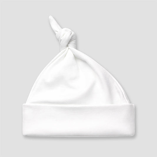 Baby Knotted Beanie Hats – Polyester Cotton Blend White White Newborn