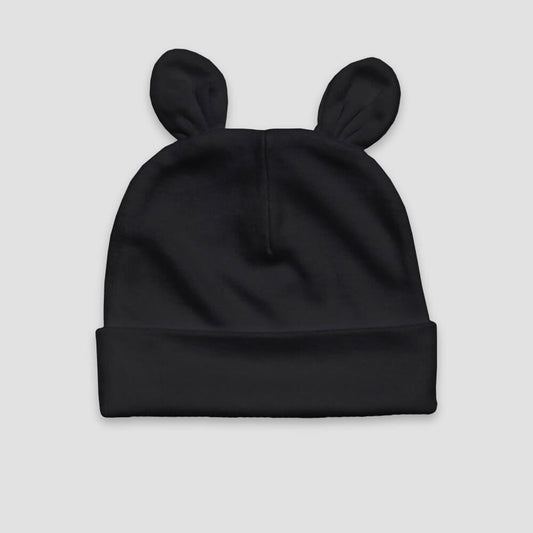 Baby Bear Ears Beanie Hat – Polyester Cotton Blend Black Black 0-6M