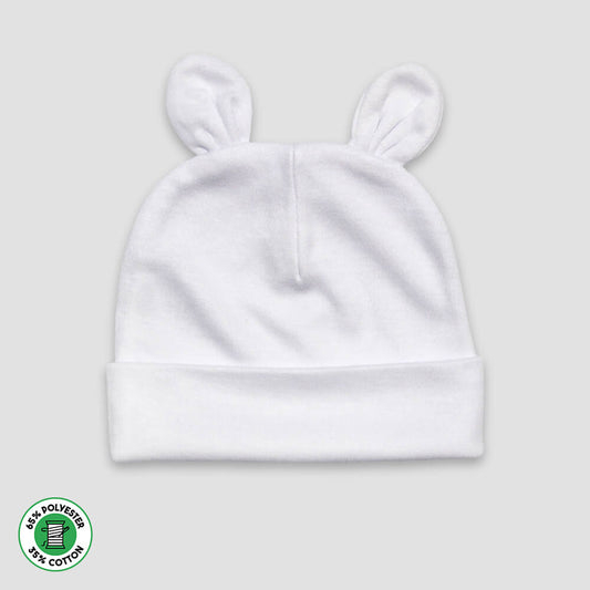 Baby Bear Ears Beanie Hat – Polyester Cotton Blend White White 0-6M