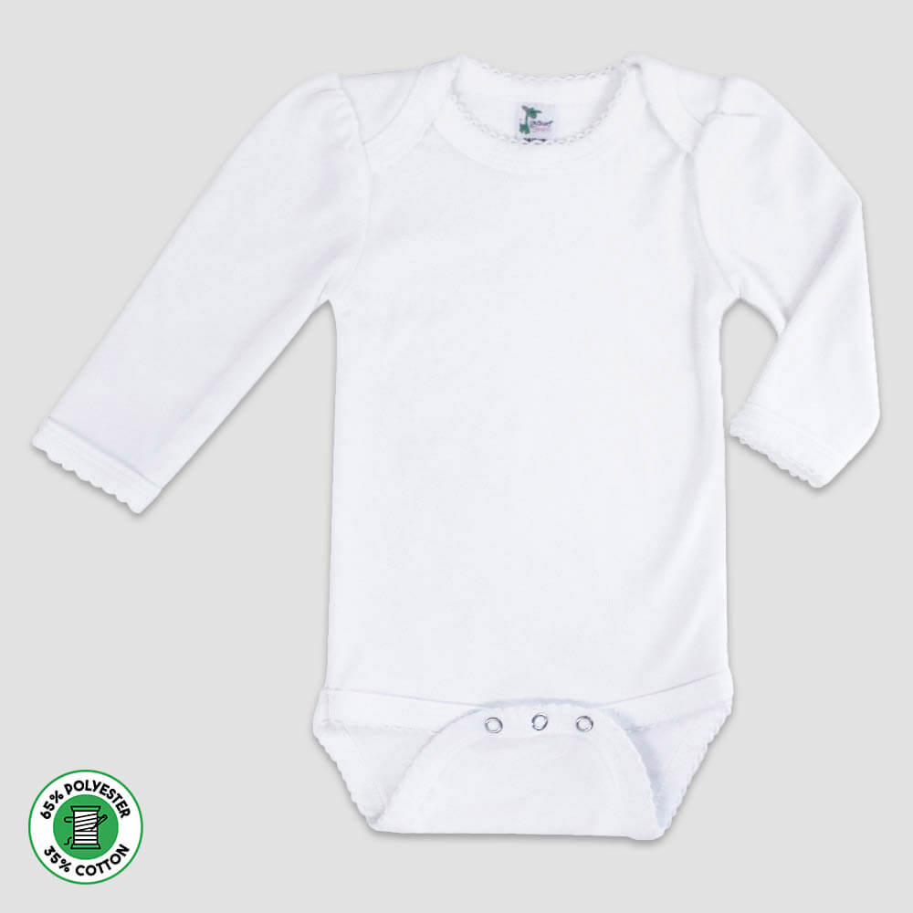 Baby One-Piece Bodysuit With Scallop Trim – Long Sleeve – Polyester Cotton Blend White Newborn