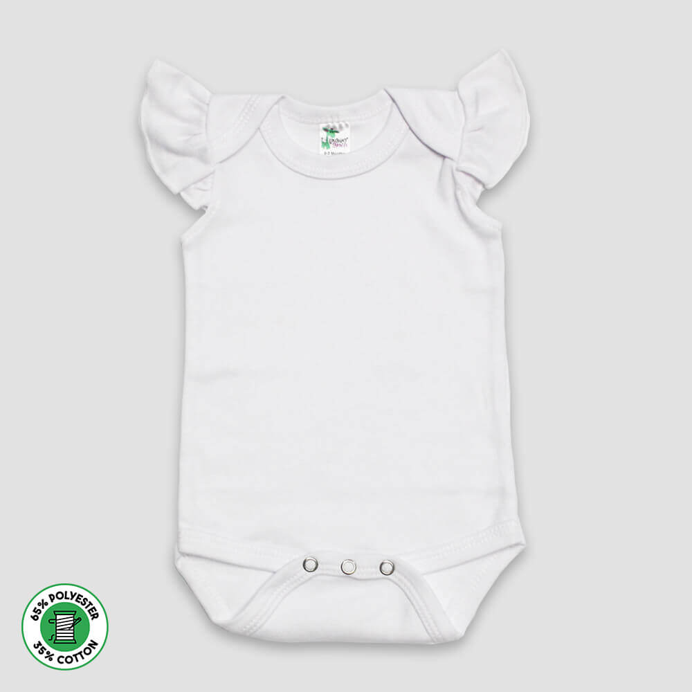 Baby Girls One-Piece Onesies with Flutter Sleeve – White – Polyester-Cotton Blend White 6-12M