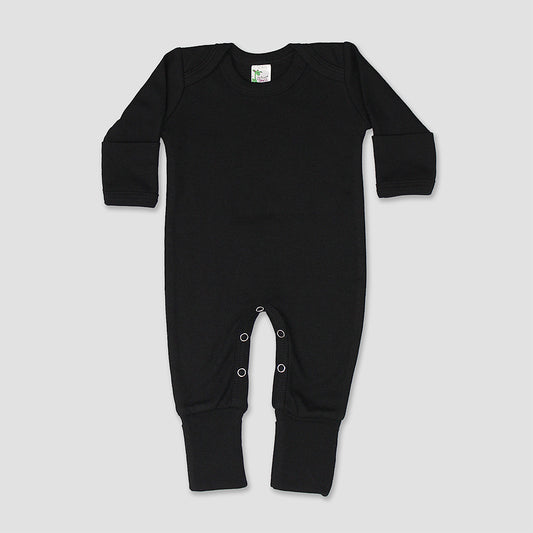 Baby One-Piece Footed Sleep N Play with Fold Over Mittens & Footies – Black - Polyester-Cotton Blend Black Newborn