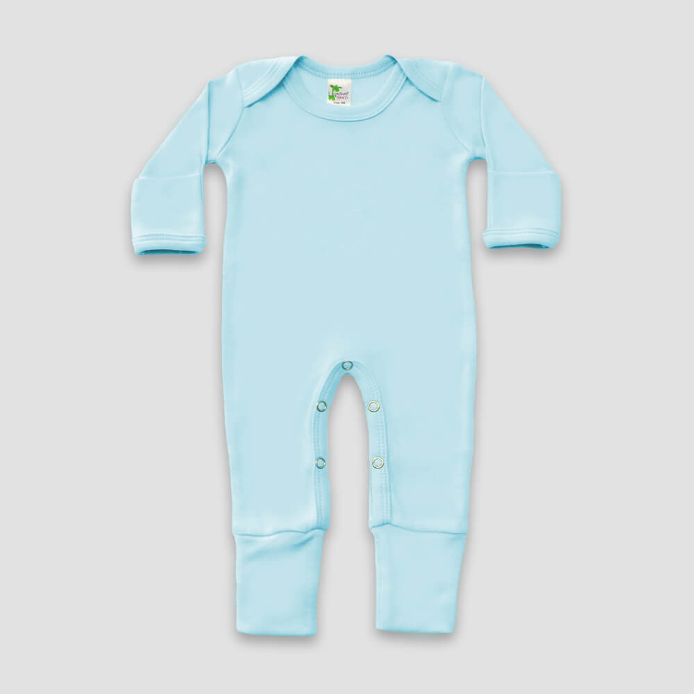 Baby One-Piece Pajamas With Fold Over Mittens & Footies – Polyester Cotton Blend Blue Blue Newborn
