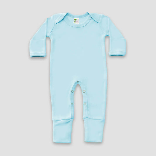 Baby One-Piece Pajamas With Fold Over Mittens & Footies – Polyester Cotton Blend Blue Blue Newborn