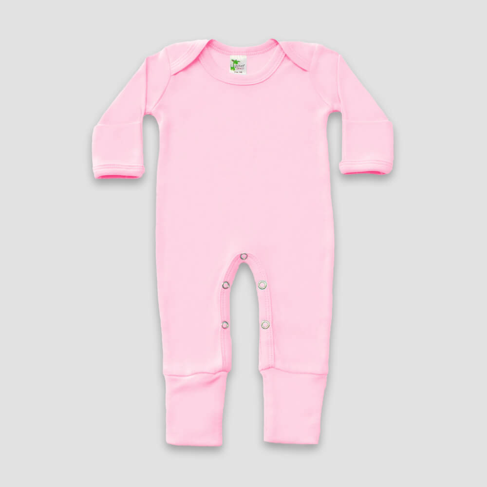 Baby One-Piece Pajamas With Fold Over Mittens & Footies – Polyester Cotton Blend Pink Pink Newborn