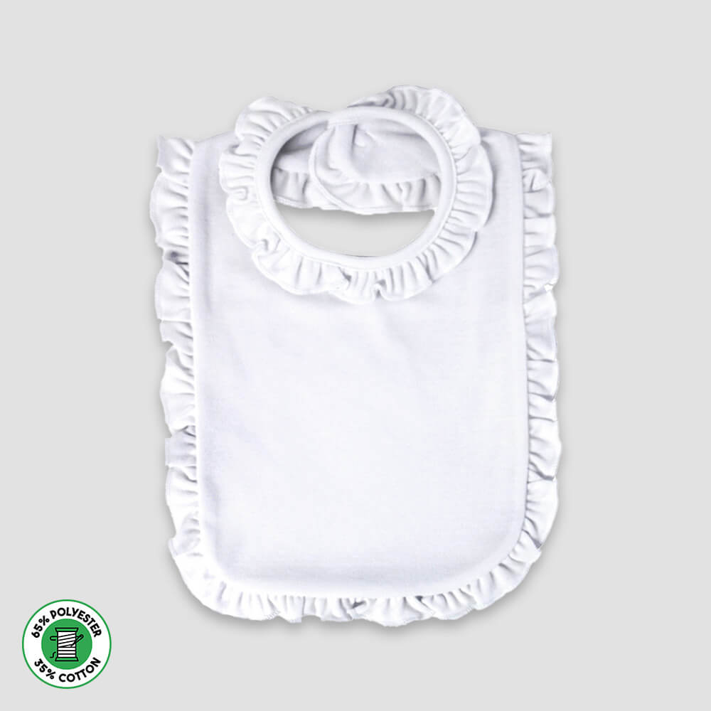 Baby Ruffle Bibs – 2 Ply – Polyester Cotton Blend White White One Size