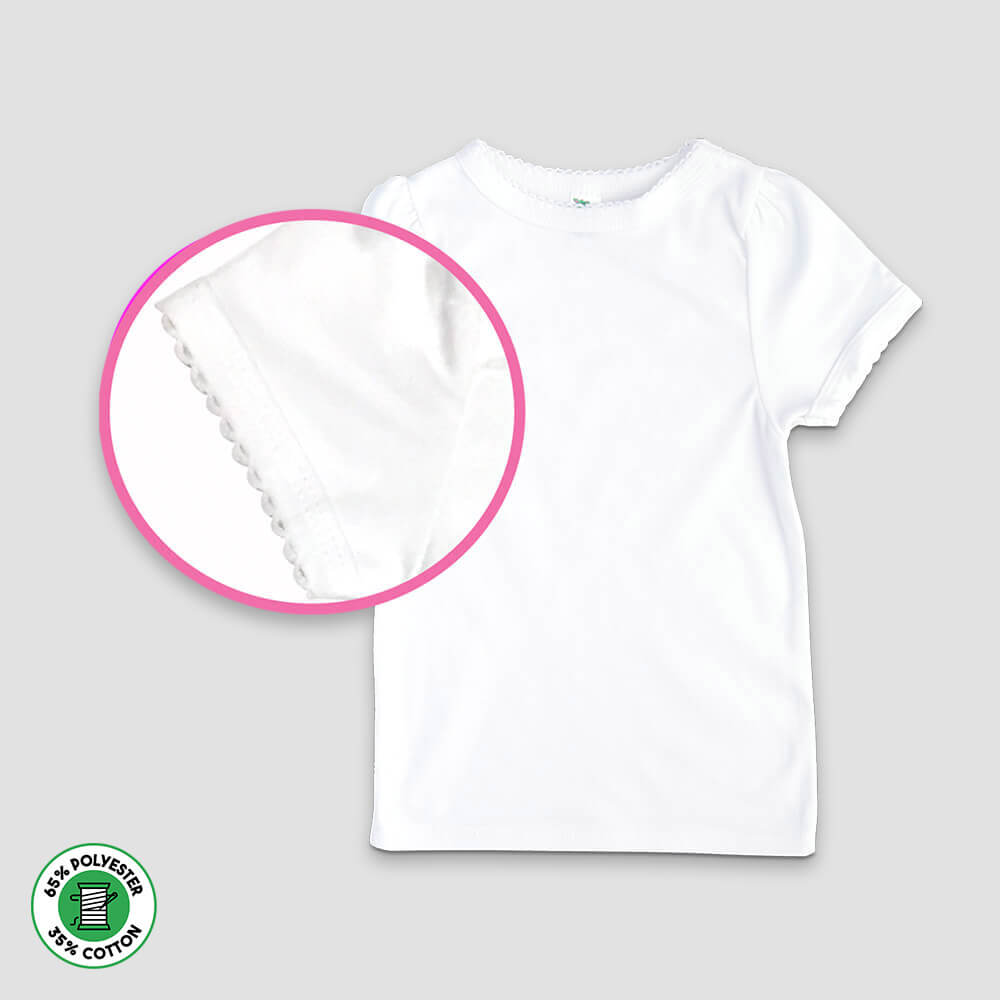 Baby Girls Scallop Trim T-Shirts – White – Polyester Cotton Blend White 6-12M