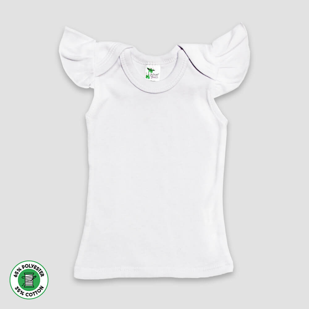 Baby Girls Flutter Angel Sleeve Top – Polyester Cotton Blend White 6-12M