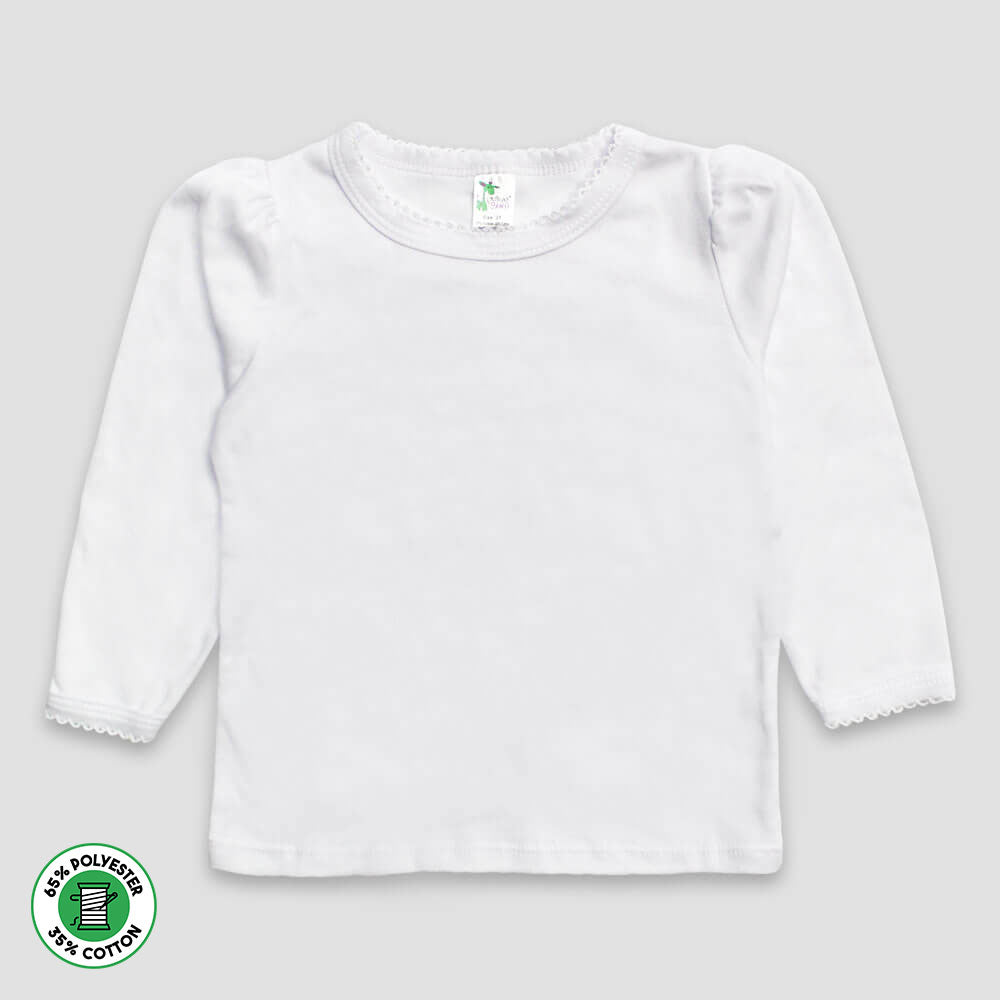 Toddler Scallop T-Shirt Long Sleeve – White – Polyester Cotton Blend White 5T