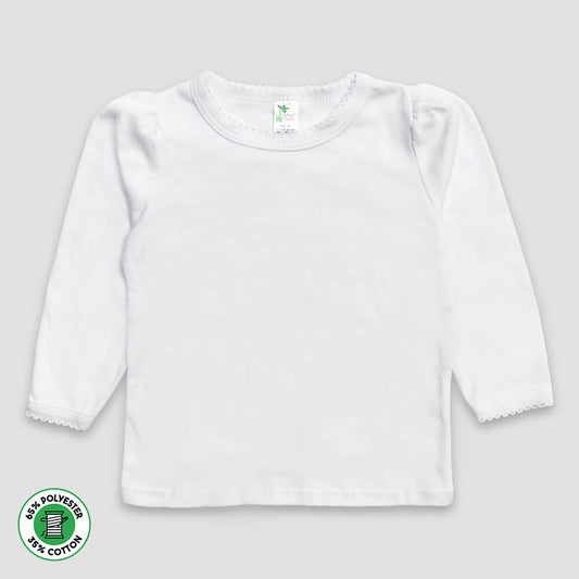 Toddler Scallop T-Shirt Long Sleeve – White – Polyester Cotton Blend White 5T