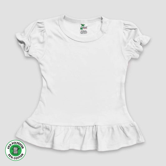 Youth Girls Short Sleeve Ruffle T-Shirts – Polyester Cotton Blend White White XS