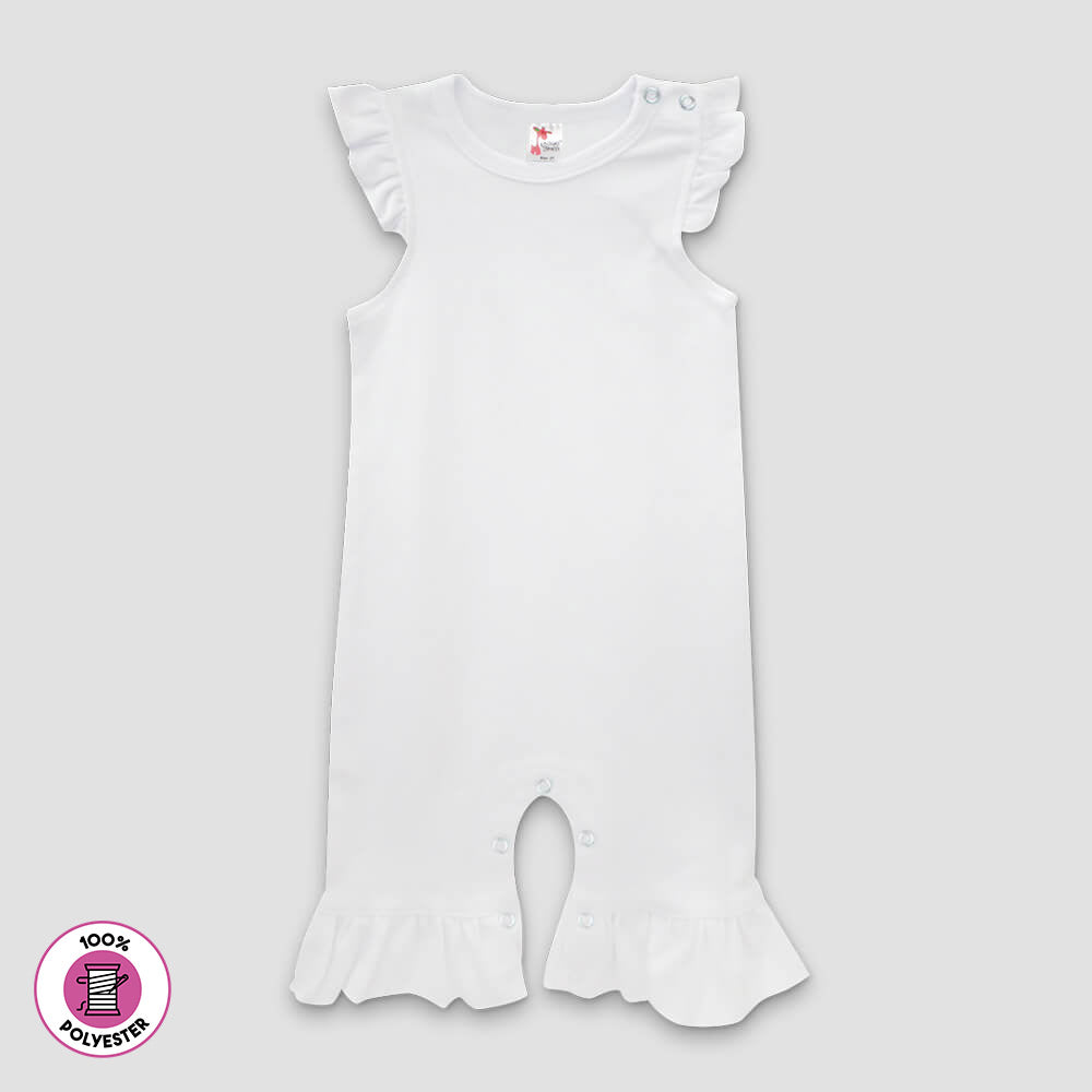 Baby Girls Flutter Sleeve Rompers With Ruffles – 100% Polyester White 6-12M